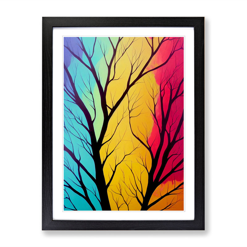 Tree Abstract In Colour Vol.2 - Single Picture Frame Print, Black, 64cm H x 46cm W x 2cm D