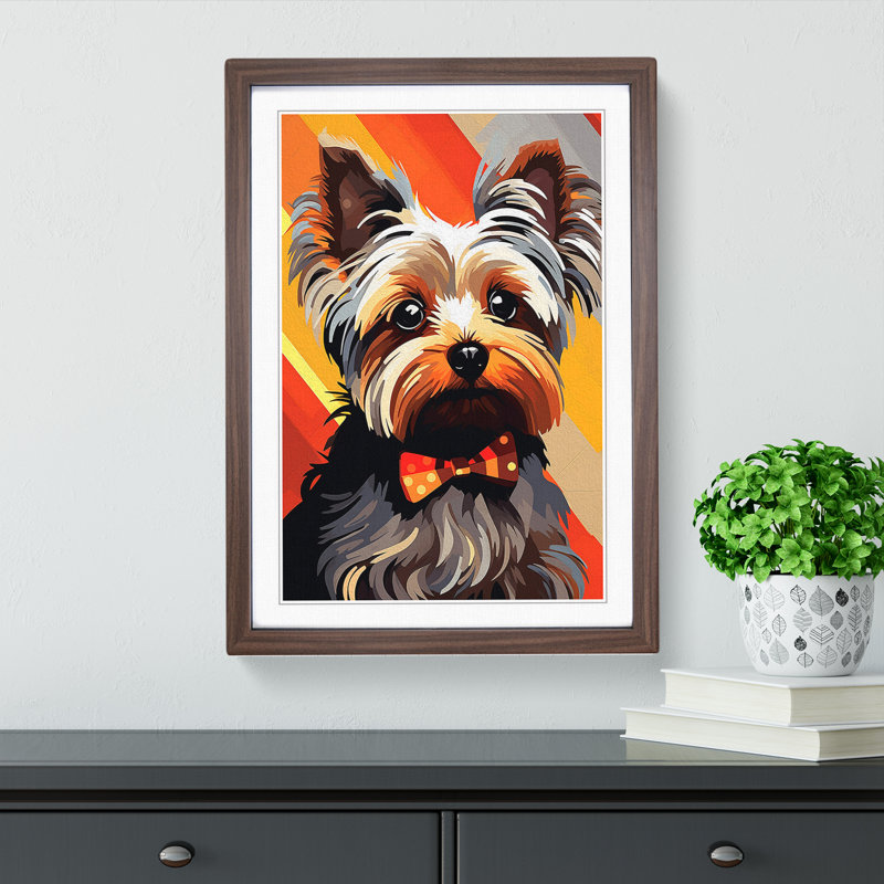 Yorkshire Terrier Constructivism - Single Picture Frame Print on Wood, 46cm H x 34cm W x 2cm D, Walnut