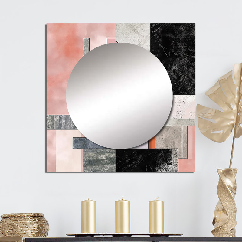 Adoniah marbre granit agate avec des touches de XIII - miroir carré géométrique pour décoration murale, 23 po x 23 po
