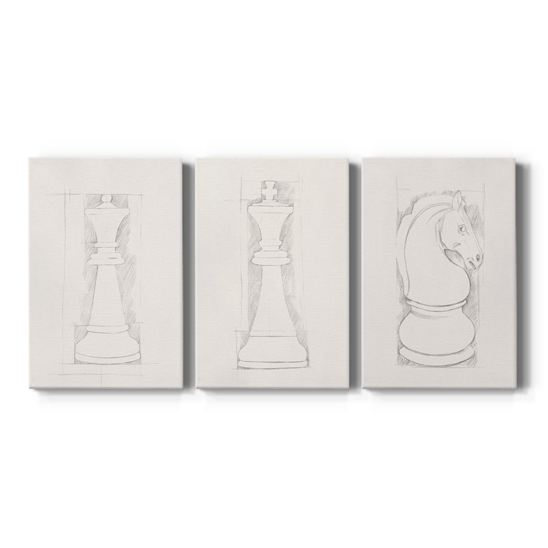 Jeu d'échecs croquis I - Toile tendue sur mesure - 3 pièces, H 60 po x l 120 po