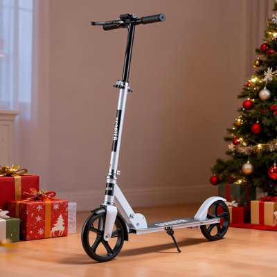 Trottinette pliable de 200 mm avec une capacité de 330 lb, 4 niveaux de guidon réglables, une large plateforme antidérapante et une béquille pour enfants, adolescents, adultes, blanc