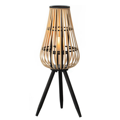 Lampe sur pied de style lanterne en bambou avec trépied et insert en verre - lumière campagnarde et bohème moderne pour l'éclairage d'ambiance chaleureuse dans le salon, la salle à manger et le home studio, 29 po