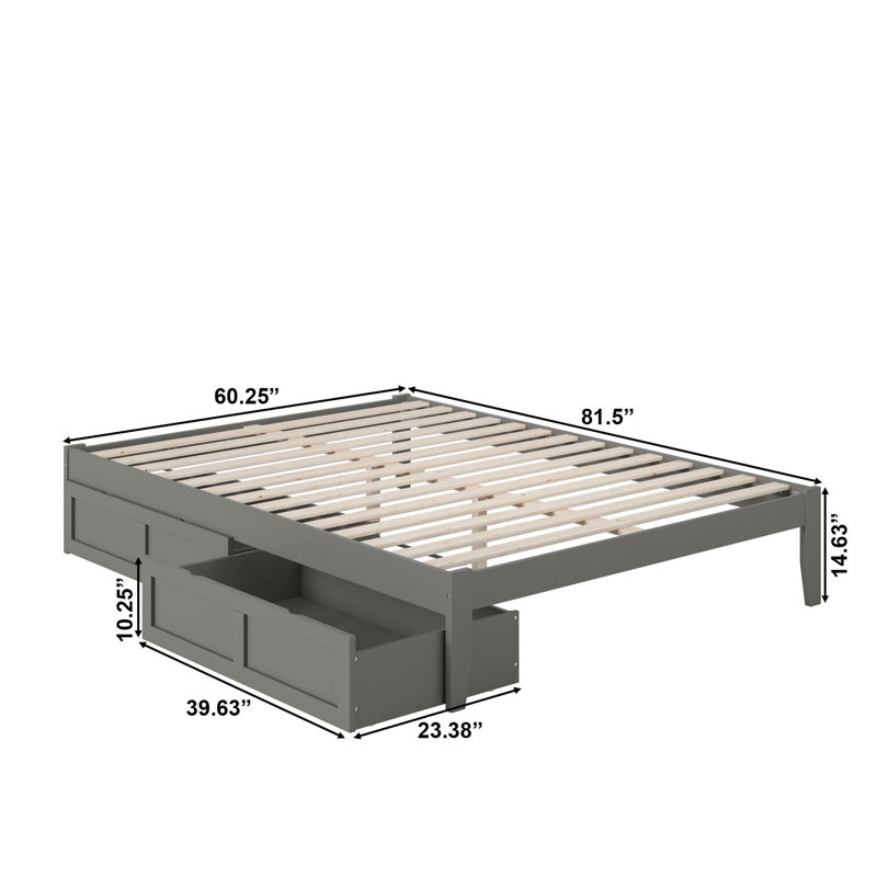 Lit plateforme avec rangement Aayanna, Gris, Grand