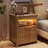  17.7'' W 2-Drawer Nightstand with LED Light and Charging Station-2102635618