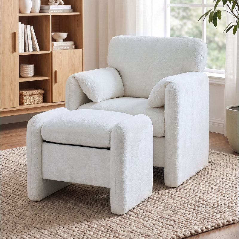 Upholstered Chenille Accent Chair, White