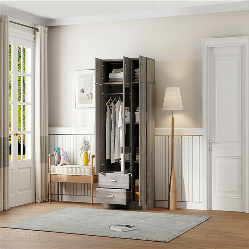Armoire à miroir 3 portes avec 2 tiroirs et armoire supérieure, gris, Gris