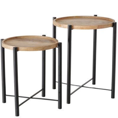 Macalah Solid Wood Tray Top End Table Set