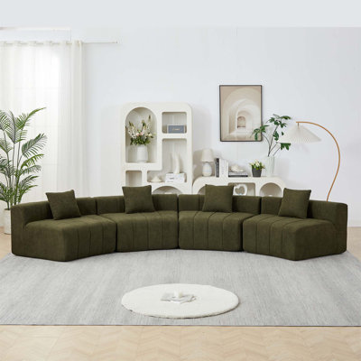 Canapé modulaire courbé en chenille avec 4 coussins pour le salon, la chambre à coucher, le bureau, un coin lecture et un vestibule.
