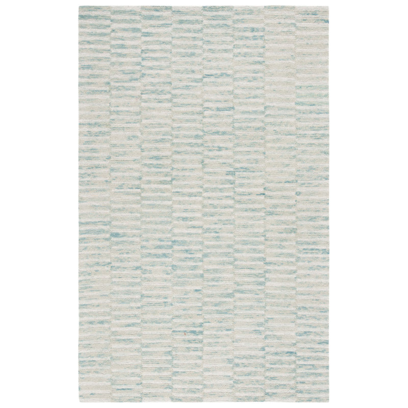 Hudsynn Ebony Hand Tufted Wool Cotton Striped Rug in Dark Green/Light Green, Rectangle 5' x 8'