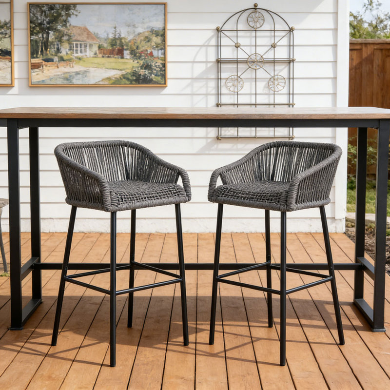 Outdoor Patio Rope Bar Stool, Dark Gray