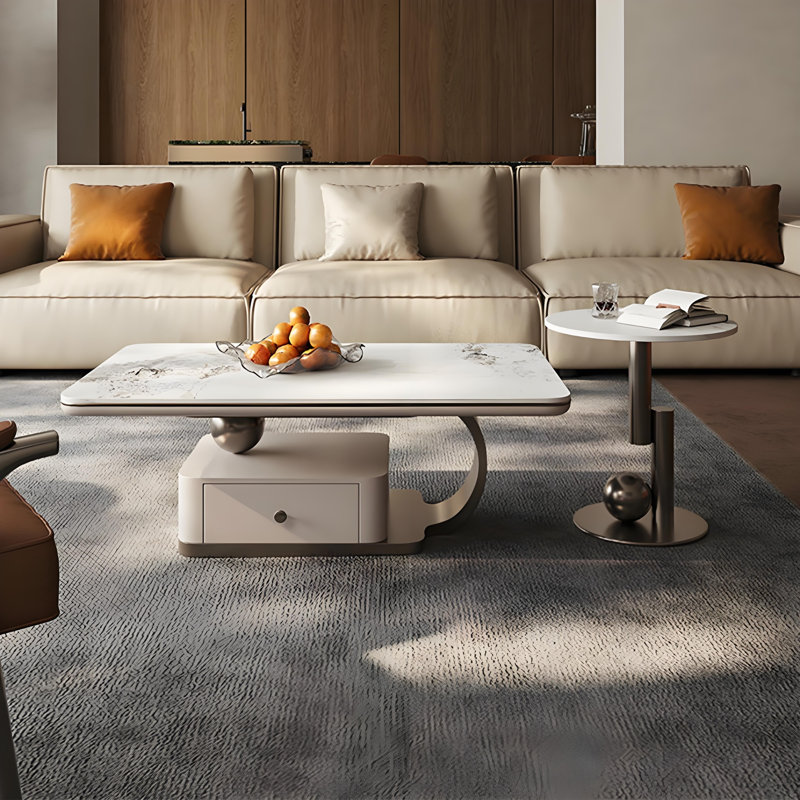 Table basse moderne avec plaque carrée en pierre, H 16,5 po x L 55,1 po x l 31,5 po