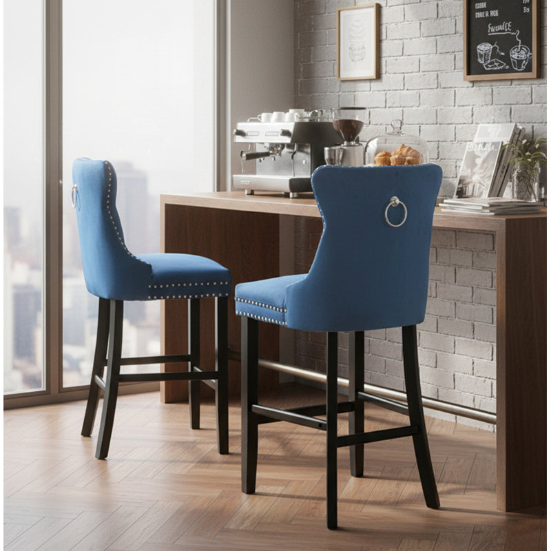 Ensemble de tabourets de bar double rembourrés Classic, Siège bleu / cadre noir