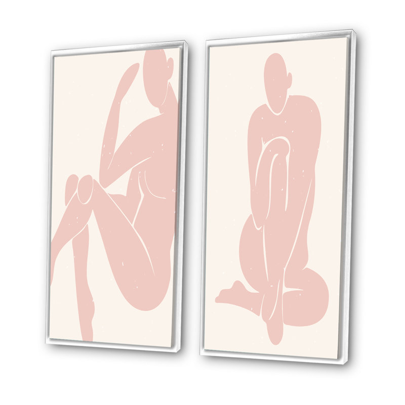 Minimalistc Silhouettes of a Young Woman I - ensemble de 2 impressions, H 20 po x l 24 po x P 1 po, Cadre blanc