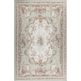 Hand-Knotted High-Quality Green and Beige Area Rug