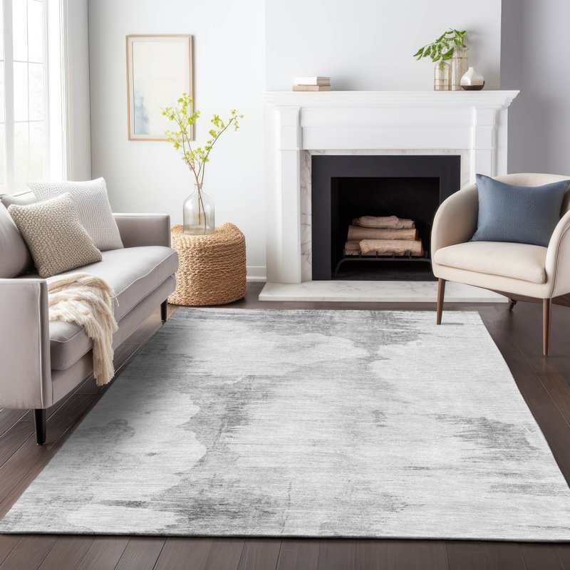 Premium Machine Washable Prisco Silver Rug, Rectangle 10' x 14'