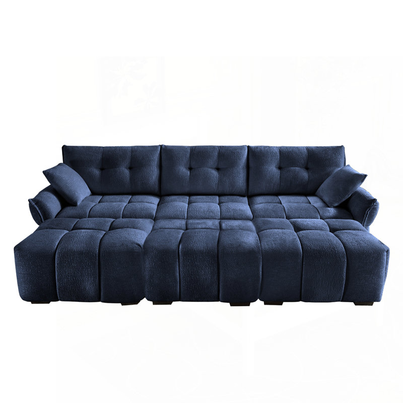Ensemble de canapé luxueux à 3 places avec repose-pieds et coussins, idéal pour les espaces variés, Bleu