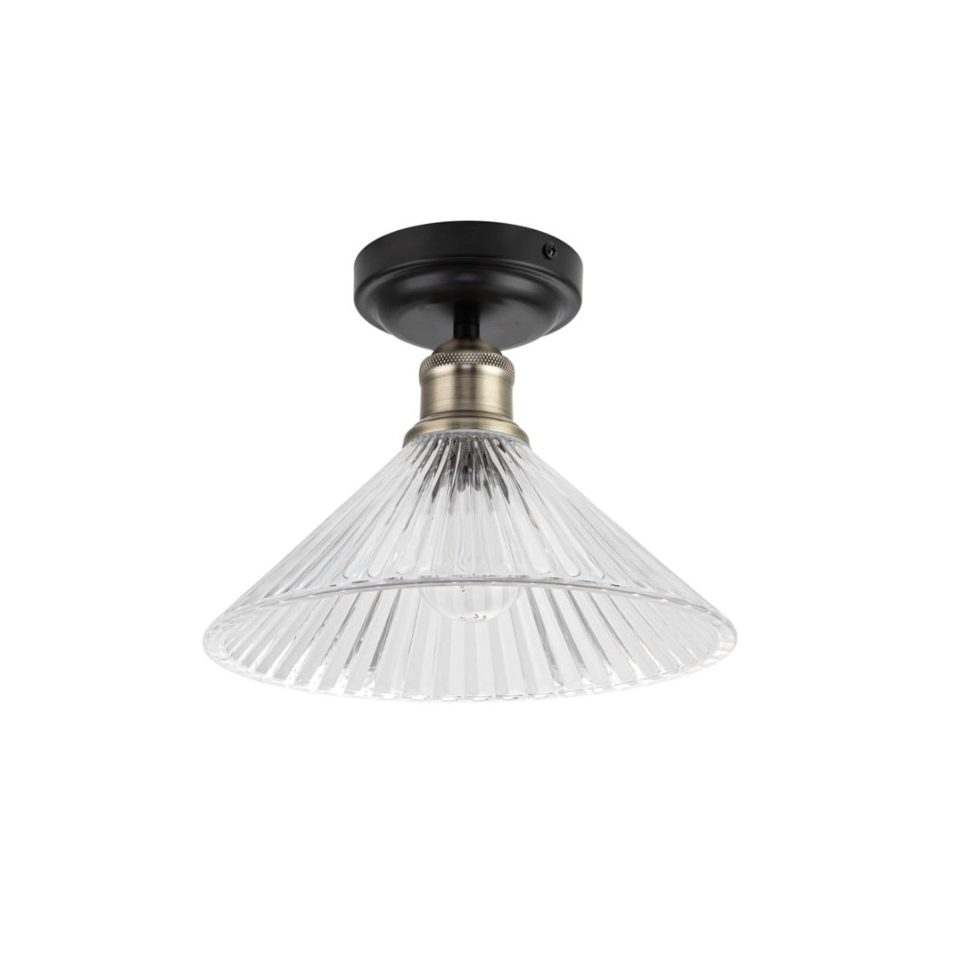 Bowley Bathroom light Classic Ribbed Glass Ceiling Flush Light - Matt Black Base, IP44, 24x24x18.5cm, 1xE27 (Bulb not included)