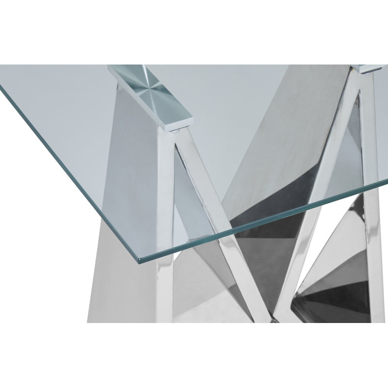 Vavra Glass Top Cross Legs End Table