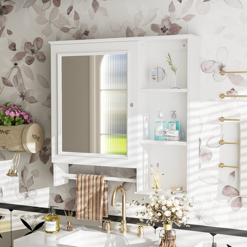 Armoire à pharmacie murale avec porte miroir, tablettes réglables et rangement ouvert | Idée de cadeau, Blanc