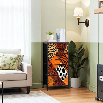 Commode pour commode de chambre à coucher pour commode à imprimé animalier orange noir blanc à rayures Commodes et commodes en tissu