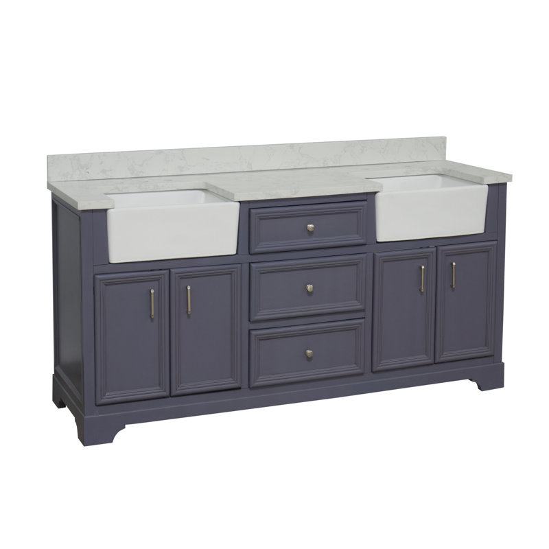 Emiliano 72'' Double Bathroom Vanity with Top, Powder Gray, Engineered Carrara