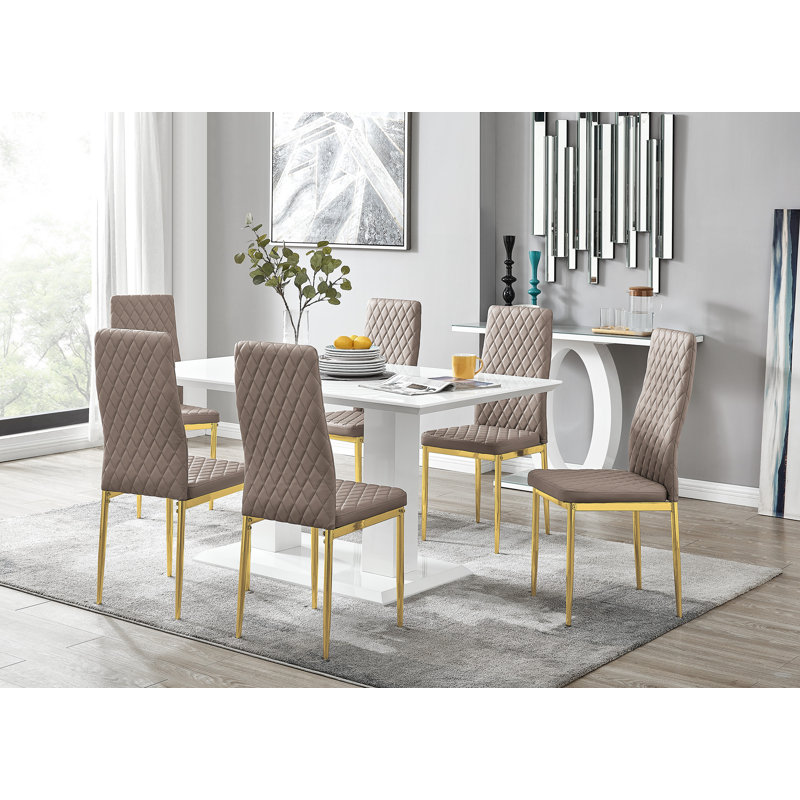 Eubanks Dining Set with 6 Chairs, Cappuccino/Gold