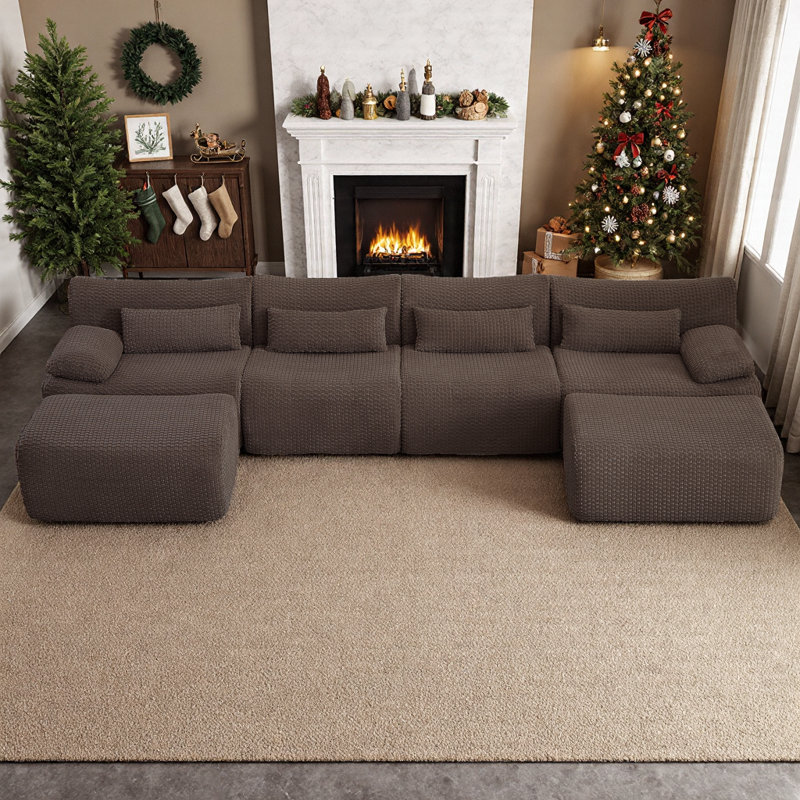 Plush Cloud Couch-Inspired Sofa With Pocket Spring Support For Living Room, Brown, 6
