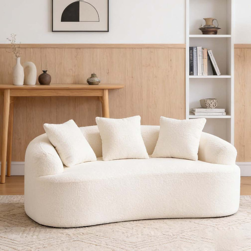 Causeuse incurvée Boneless: emballage compressé, tissu chenille, éponge 30D, sans assemblage, Blanc