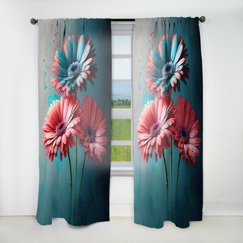Arlene - Pink And Blue Flower Gerbera I - Gerbera Curtain - Velvet Room Darkening - 1 panel, 52" W x 95" L
