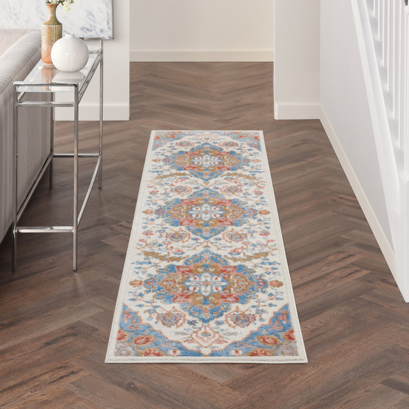 Tapis ivoire traditionnel Rheba, Tapis de couloir 2 pi 3 po x 7 pi 6 po