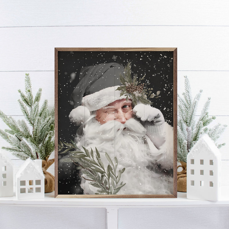 Père Noël en niveaux de gris, H 40 po x l 32 po