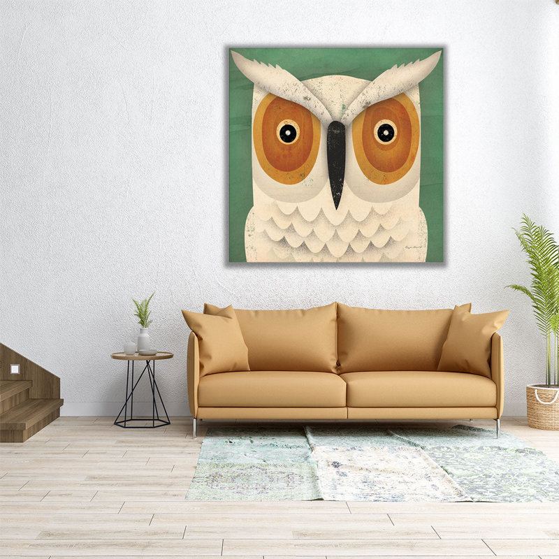 White Owl - reproduction d'art sur toile, H 16 po x l 16 po