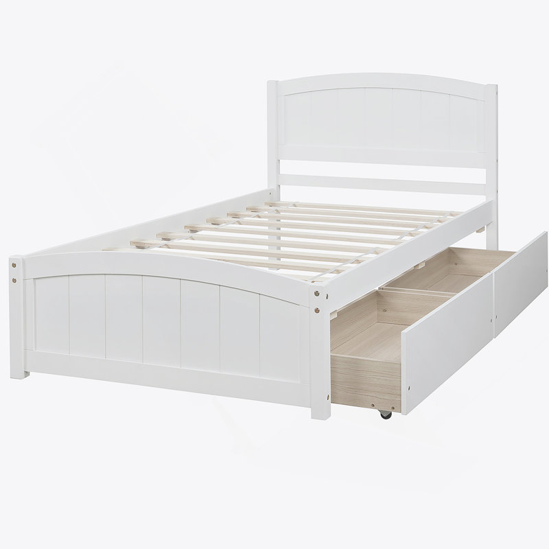 Lit plateforme avec deux tiroirs, Blanc