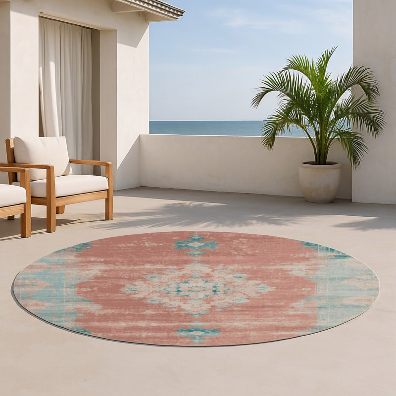 Tapis d'intérieur et d'extérieur surteint beige, Rond 5 pi