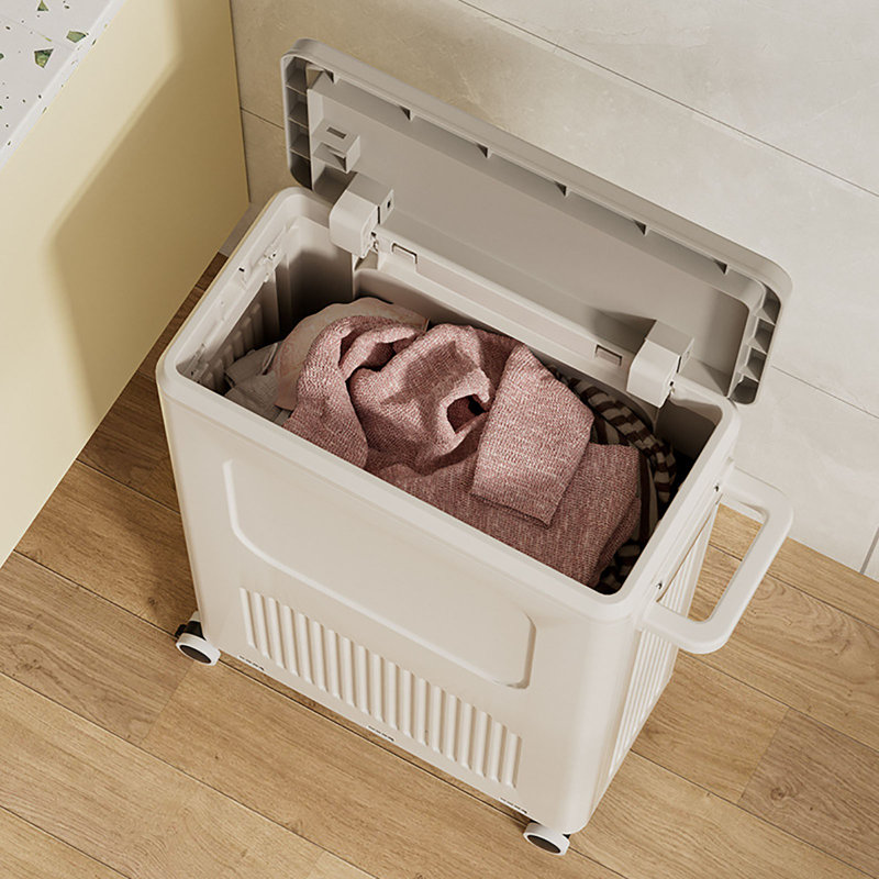 48L/12.68Gal Laundry Basket With Wheel, Beige