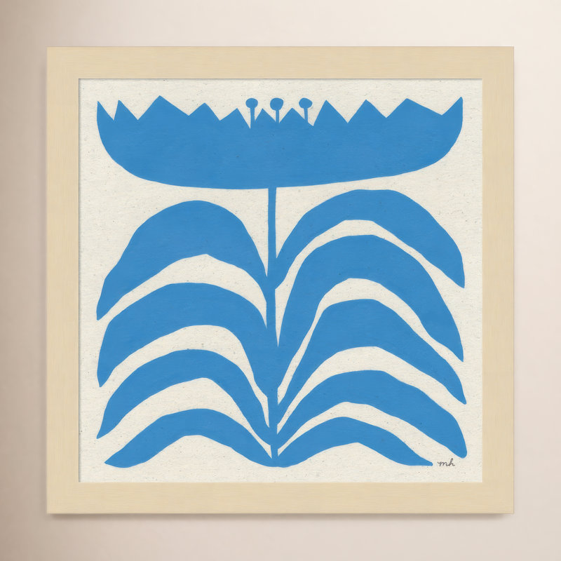 «Delighted III Blue Flower» par Moira Hershey, impression sur bois encadrée, Brun, H 33 po x l 33 po x P 1 po