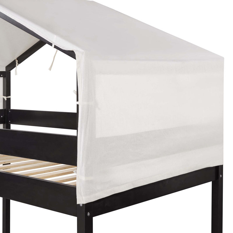 Lit simple superposé en bois avec tente, Espresso