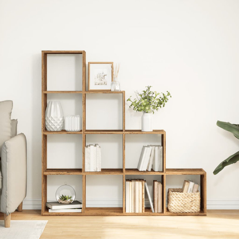 Saphronia Bookcase, Old Wood, (4 Shelves) 131.5cm H x 131.5cm W x 29cm D