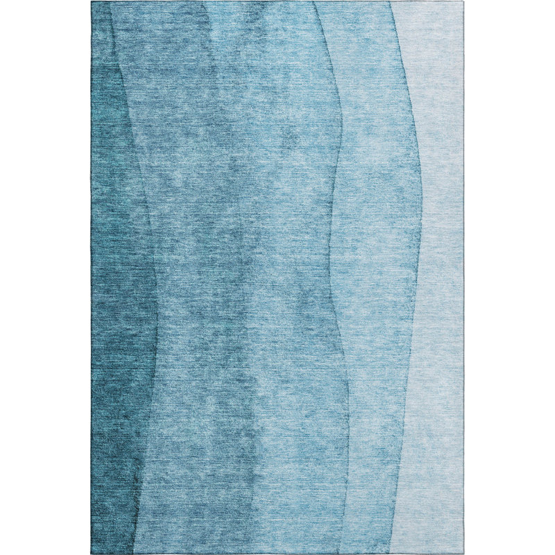 Premium Machine Washable Prisco Teal Rug, Rectangle 5' x 7'6"