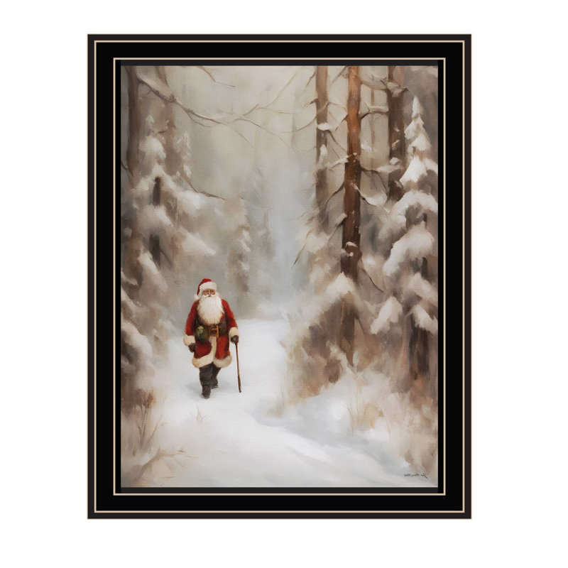 «Santa's Winter Stroll», art mural noir encadré