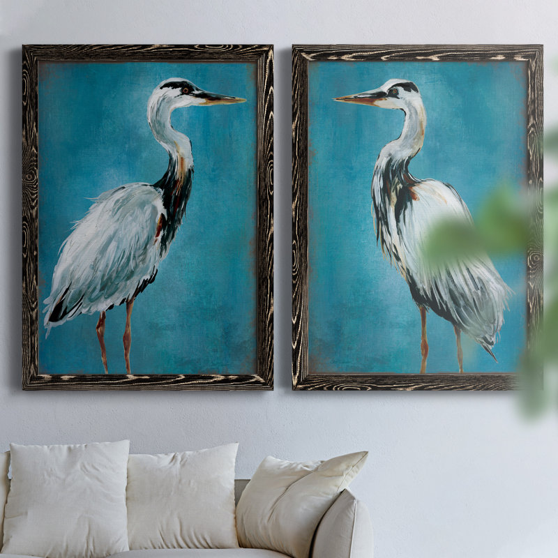 «Great Blue Heron I», ensemble de 2 peintures sur toile encadrées, H 44 po x l 31 po x P 1 po, Cadre noir