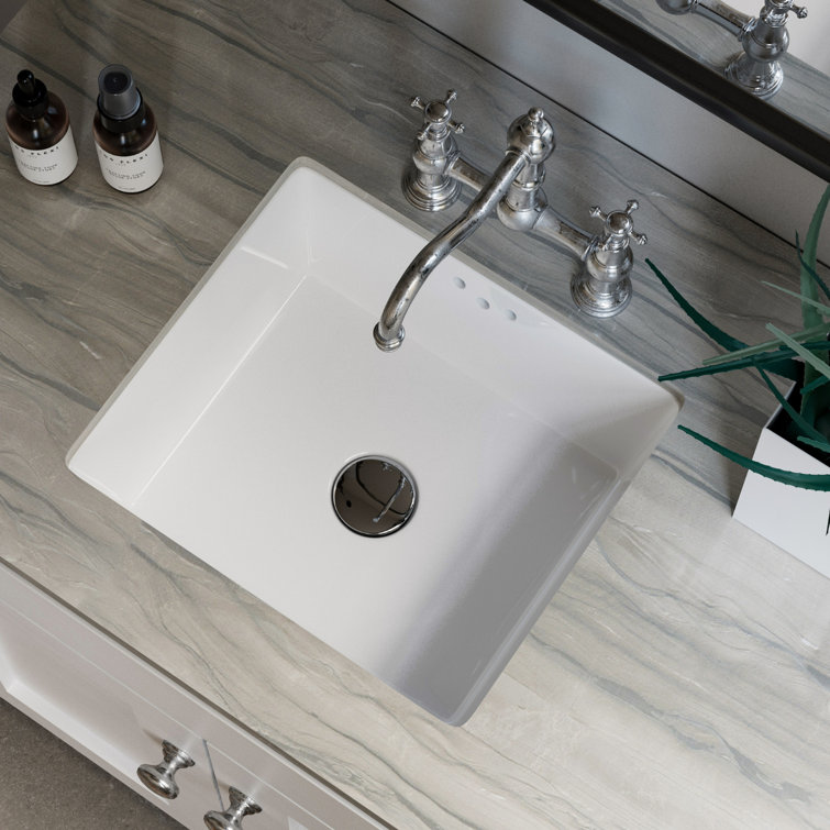 Los Flexi 16" Small Undermount Bathroom Sink with Overflow, Rectangular White Ceramic Lavatory Sink