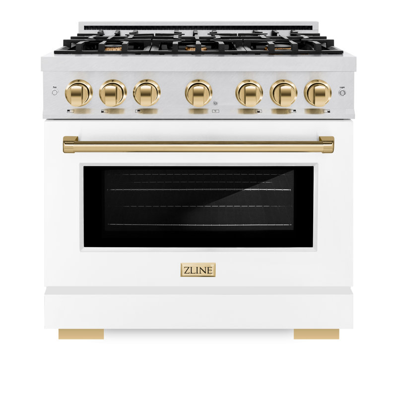 ZLINE Autograph Edition 36 in. Select Gas Range w/ Door & Accents, Stainless Steel/White Matte/Polished Gold