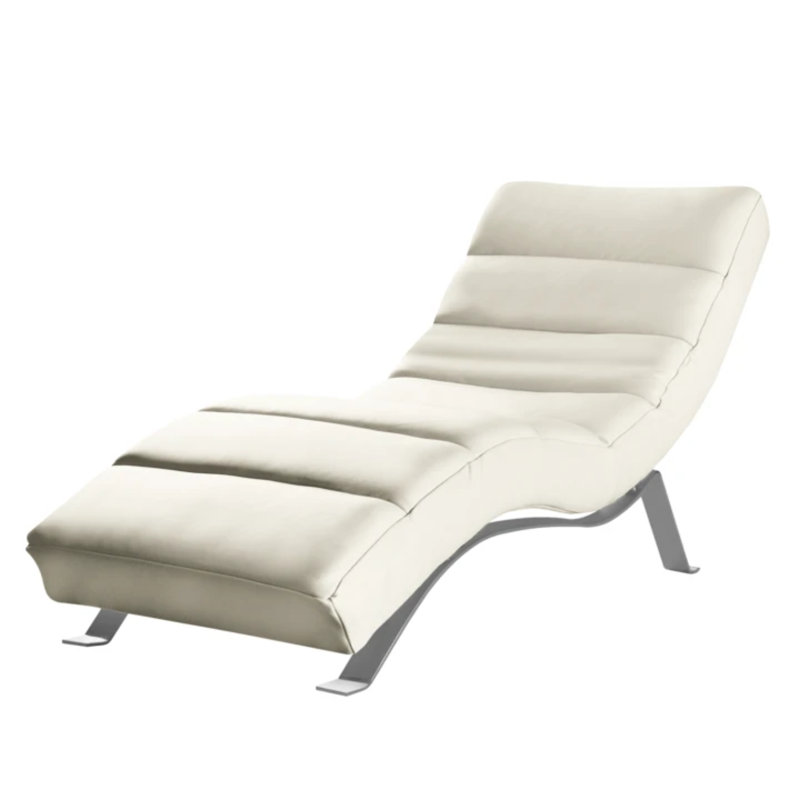 SALISBURY Chaise Lounge in Genuine Leather with Adjustable Backrest, Silver, Cream