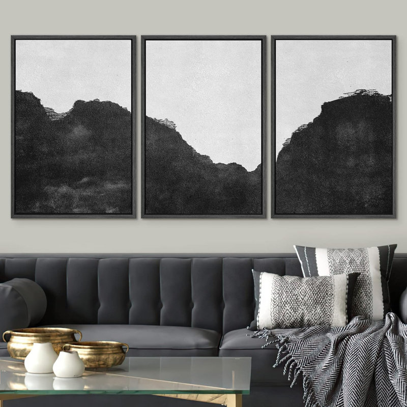 «Hillside Cliffmation Nature Rocky Cozy Neutral» - 3 pièces, H 24 po x l 16 po, Noir