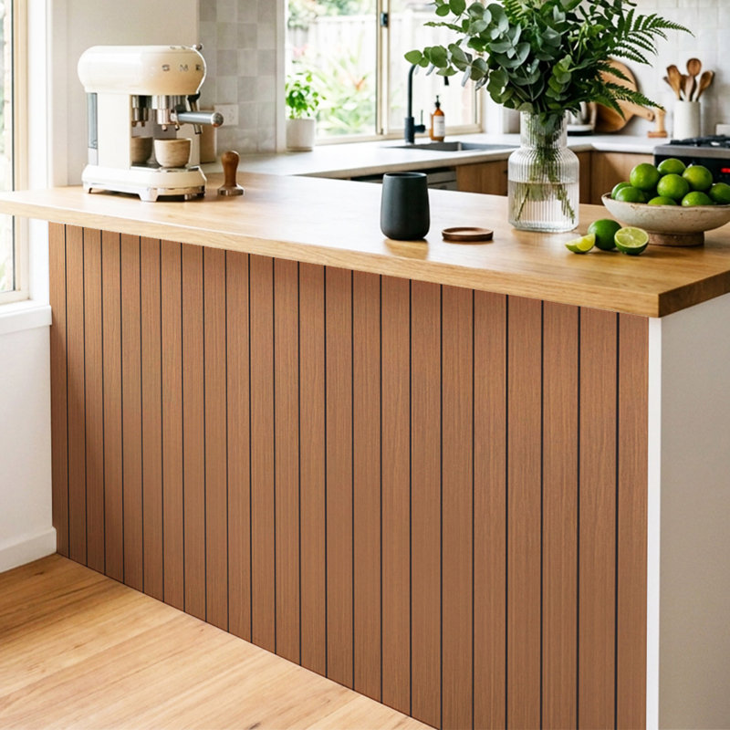 Panneaux muraux adhésifs en lattes de bois de 48 po x 15,8 po, panneaux muraux décoratifs en PVC résistant à l'eau, paquet de 6 (32 pi²/boîte)