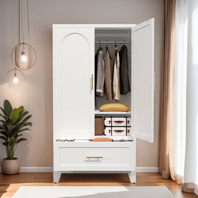 60? White Metal Wardrobe With 1 Drawer