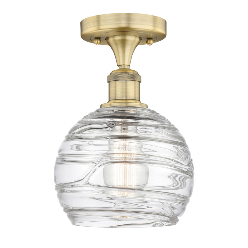 Reales Glass Semi Flush Mount, 13" H x 8" W x 8" D, Brushed Brass