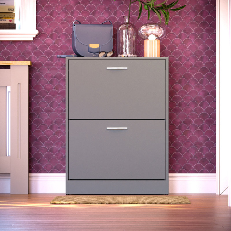 Drawer Flip Down Shoe Storage Free Standing Cabinet For Hallway, Grey, 80" H x 60" W x 24" D