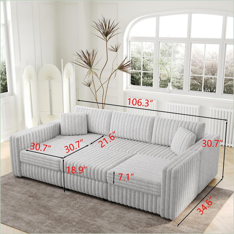 Sectional Sofa | 106.3" U-Shaped 6-Person Modern Modular with Hydraulic Storage | Light Gray | Living/Bedroom
